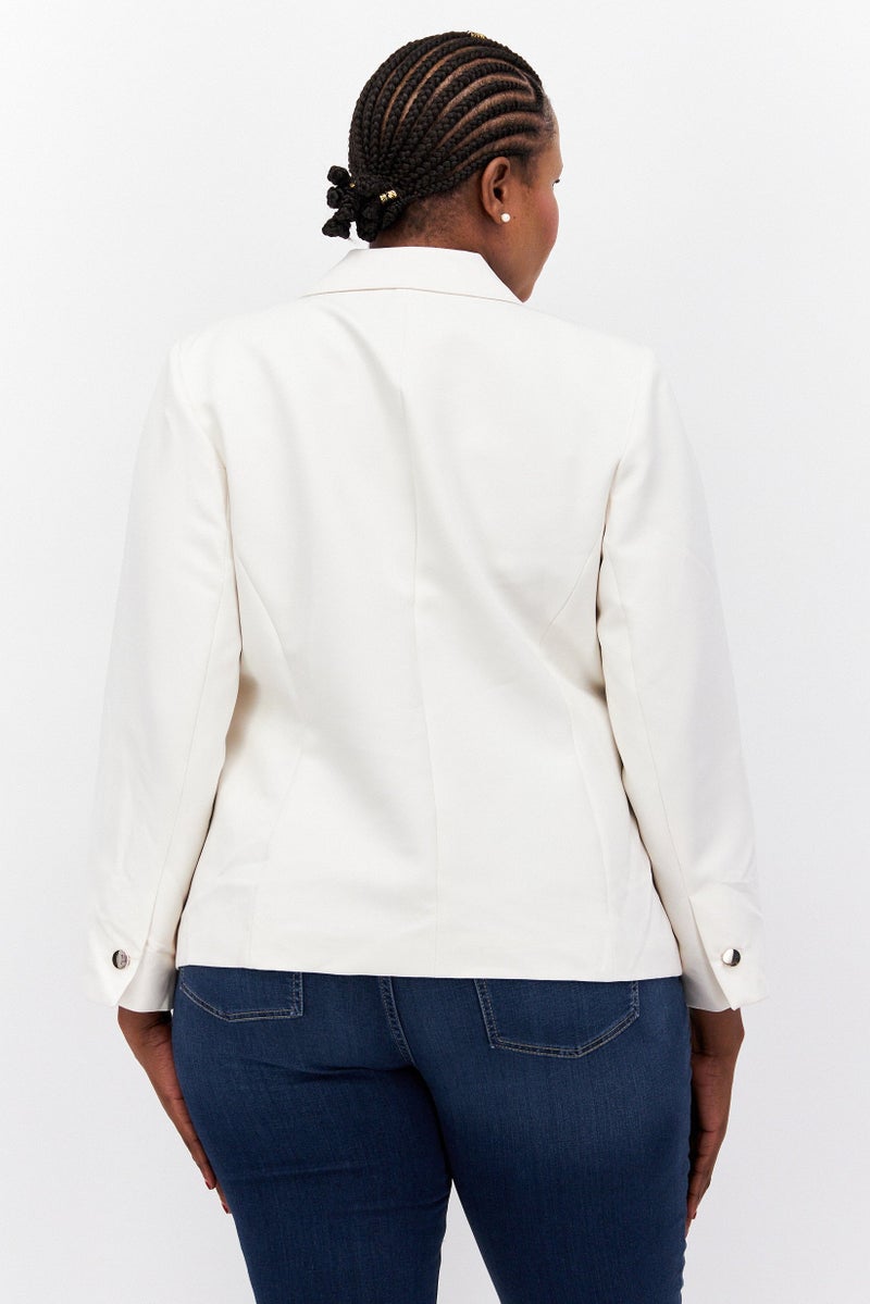 ANNE KLEIN بليزر نسائي بلس سايز بياقة مشقوقة، أبيض - Image 3